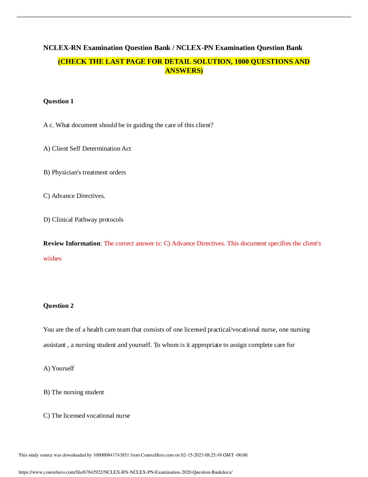 Preview image for NCLEX RN NCLEX PN Examination 2020 Question Bank